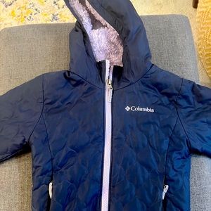 Little girl’s Columbia winter coat - Navy w/ lavender furry interior- XXS (4-5)